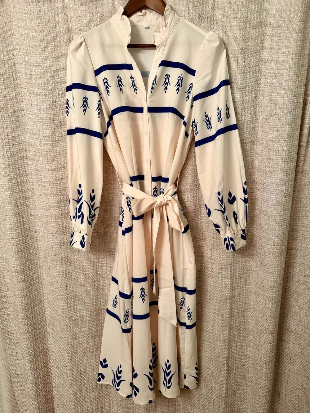 SHEIN Plant and Striped Print Button Up Belted Shirt Dress